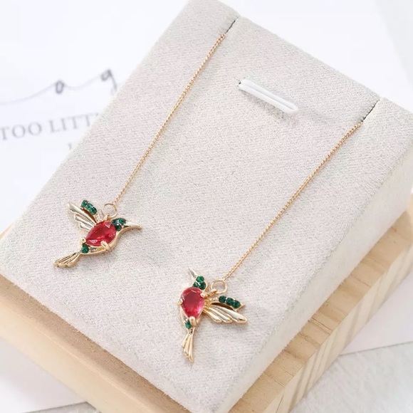 Colorful Hummingbird Jewel Dangle Threader Earring - Picture 6 of 9